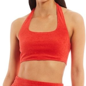 Reyna Square Halter Neck Sleeveless Terry Cloth Coordinating Red Lounge Tank